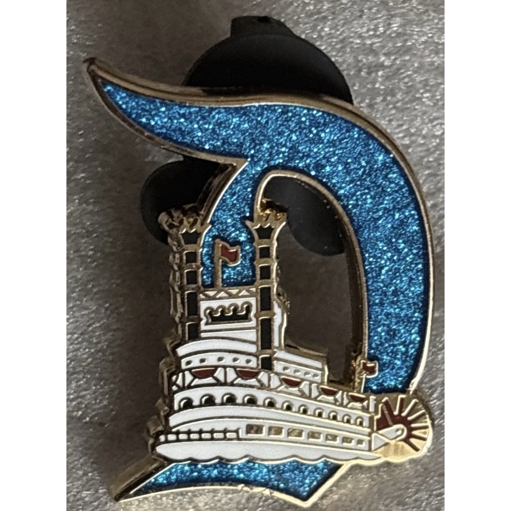 Frontier Land Mark Paddle Boat Mystery Key To Disneyland 70th Gold Glitter D Pin